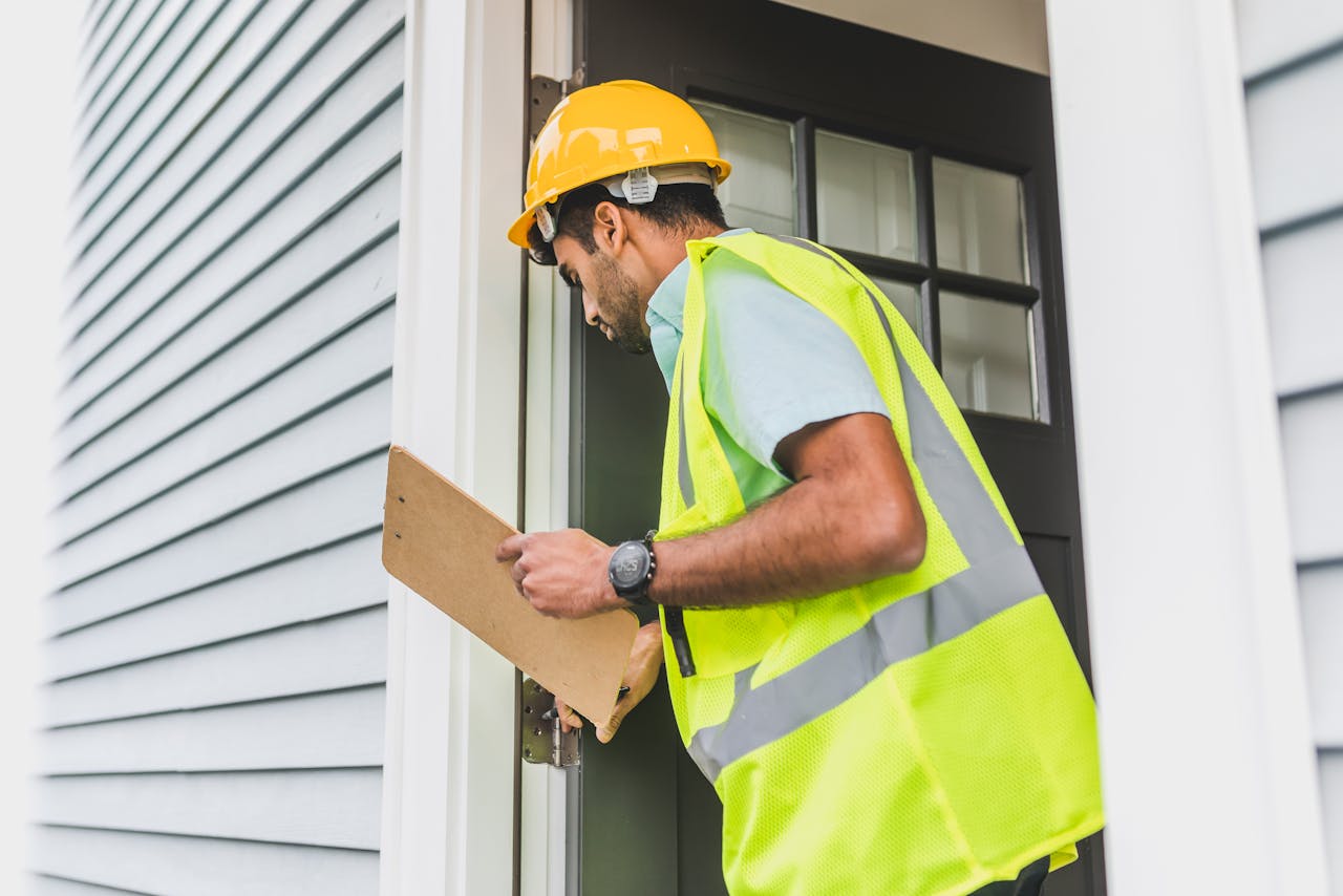 Chartered surveyor inspecting a property